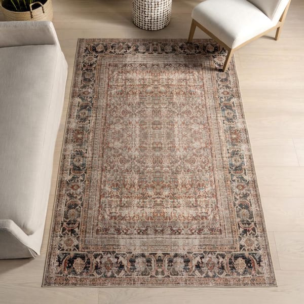 Petunia Medallion Washable Brown 8 ft. x 10 ft. Indoor Area Rug