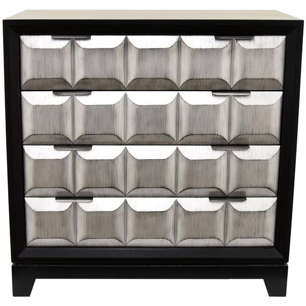 THREE HANDS Silver Wood Cabinet with 4-Drawers