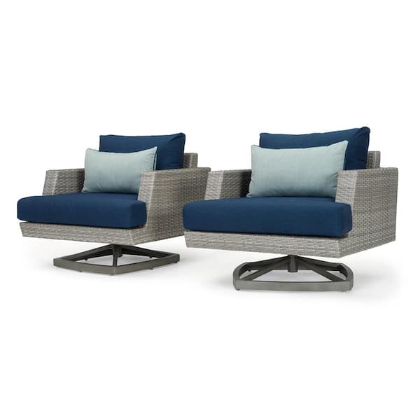 RST BRANDS Portofino Comfort Gray Aluminum Outdoor Lounge Chair with Sunbrella Laguna Blue Cushion 2-Pack