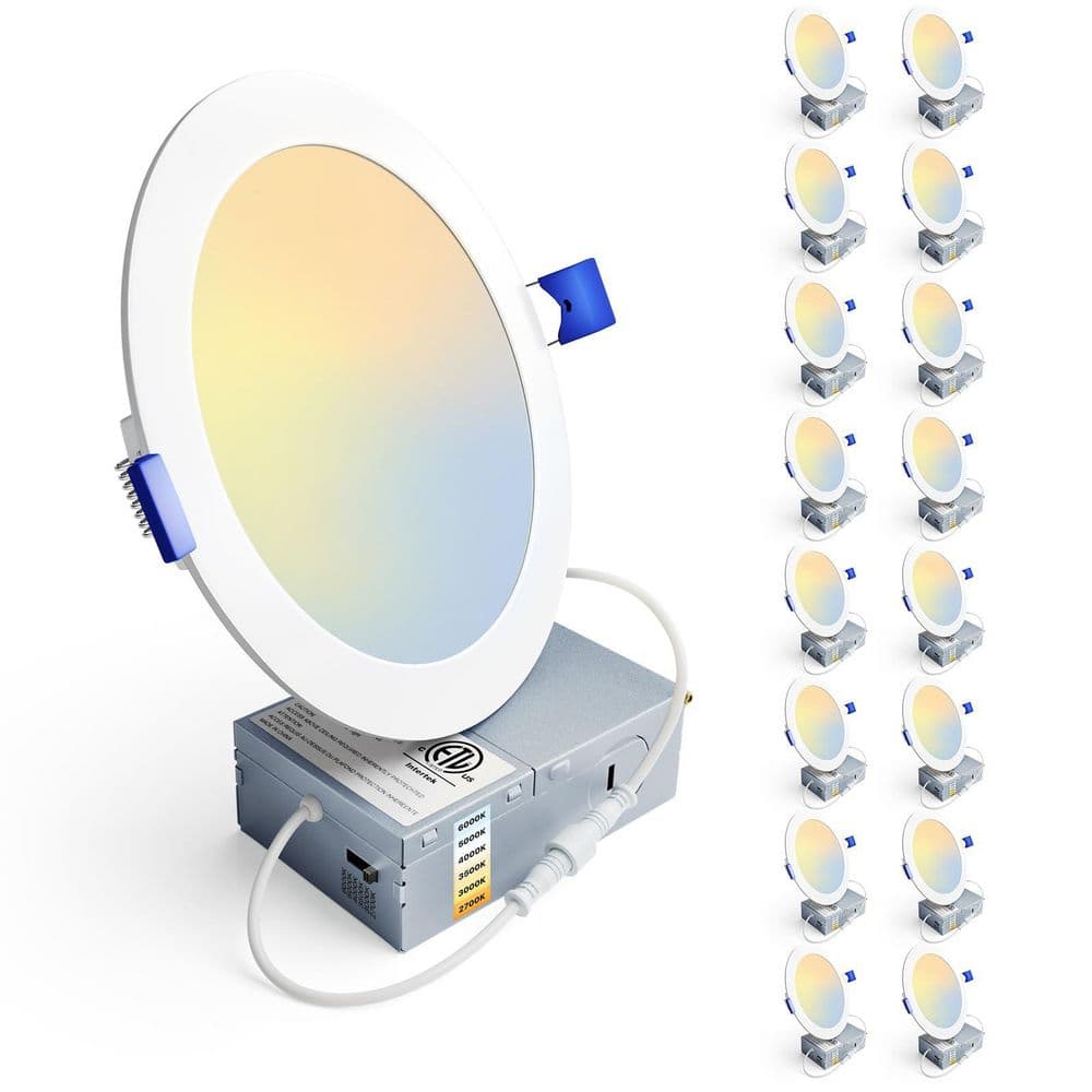 16-Pack 6 in. LED Recessed Lighting, 6CCT with Junction Box, 2700K-6000K, 12W 110W Eqv, Dimmable,1050LM High Brightness price history on PriceWatchPro