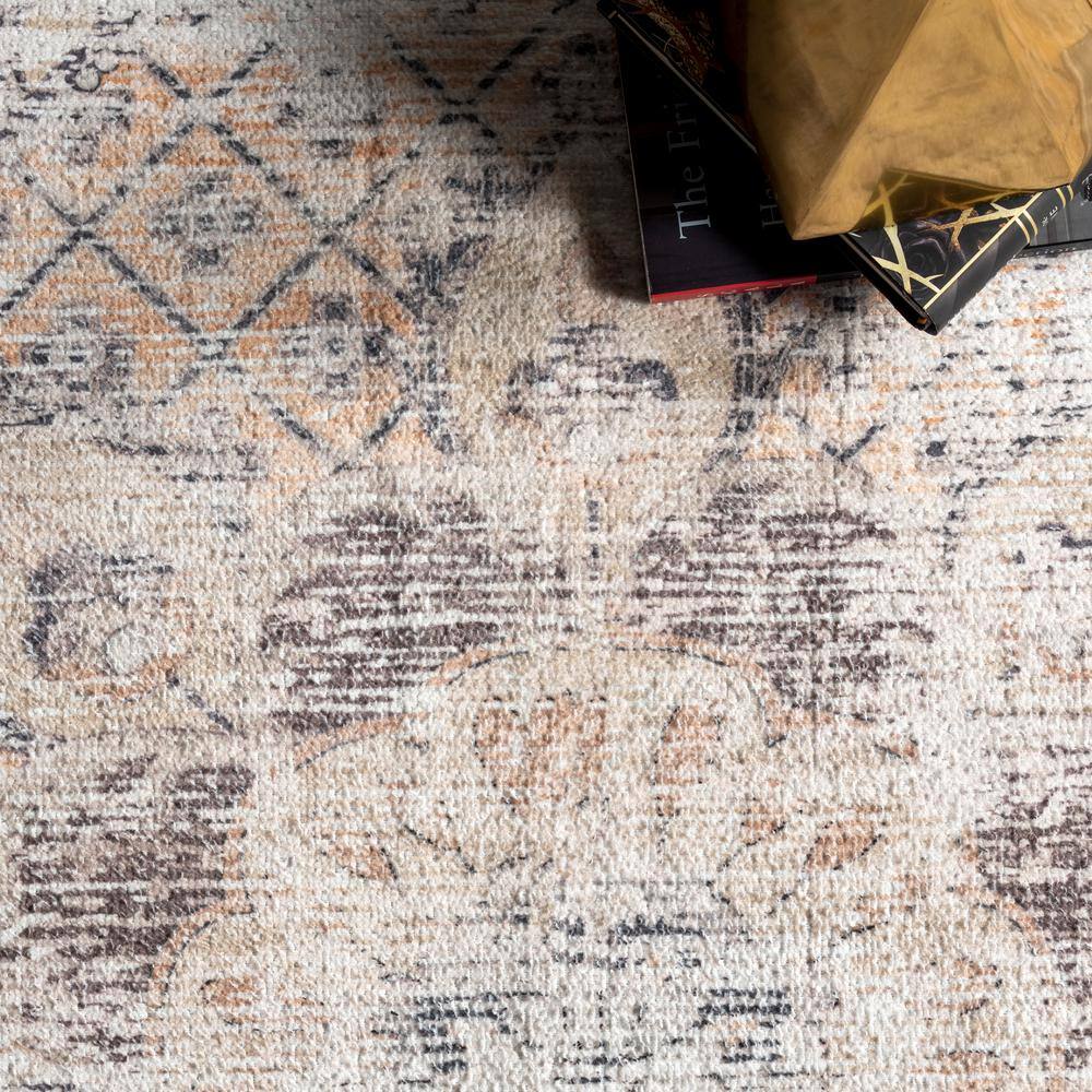 Eco-Friendly Gray Oriental Medallion 4'x6' Washable Rug