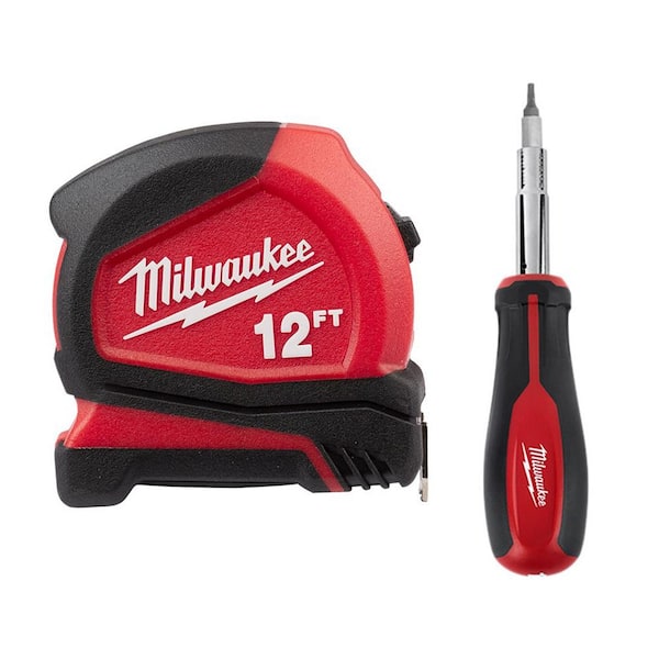 Milwaukee 12 ft. Compact Tape Measure with 11-in-1 Multi-Tip Screwdriver