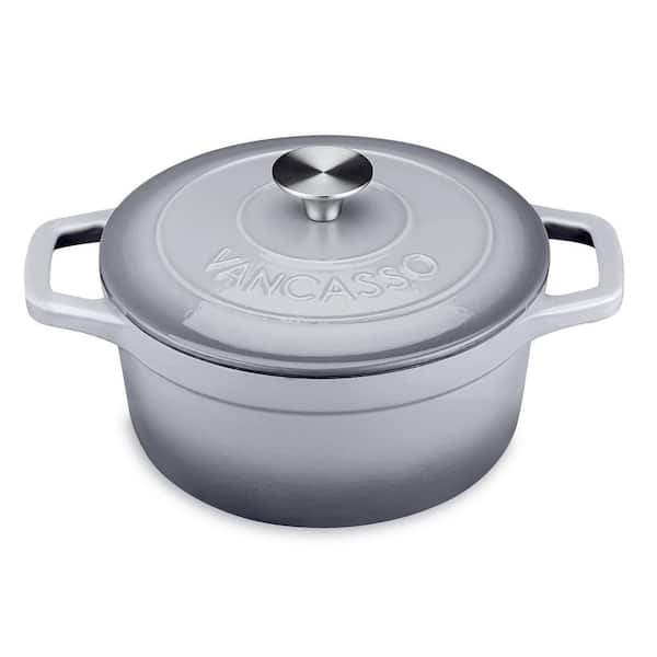  6 qt. Round Cast Iron Nonstick Dutch Oven in Gray with Lid
