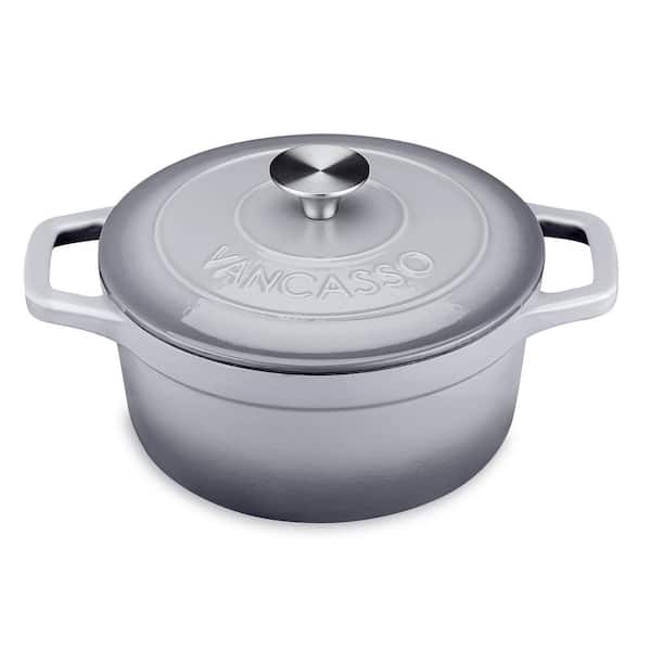 vancasso 5 qt. Non-Stick Cast Iron Round Dutch Oven in Gray with Lid
