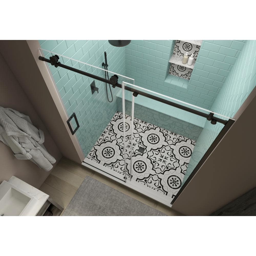 Coraline XL 56" x 80" Frameless Sliding Shower Door in Oil Rubbed Bronze with Clear Glass