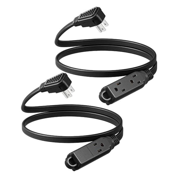 DEWENWILS 3 ft. 16/3 Awg Indoor Extension Cord with 3-Prong 3 Outlets and SPT-3 Cord, Black, 2 Pack