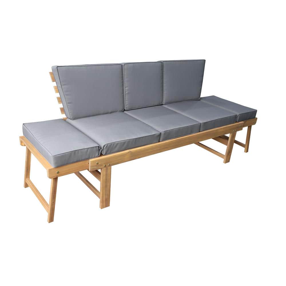 Outdoor Acacia Wood 3-Person Patio Bench with Fold Down Table