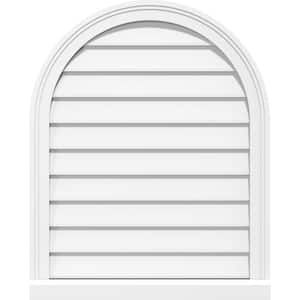 26 in. x 38 in. Round Top Surface Mount PVC Gable Vent: Decorative with Brickmould Sill Frame