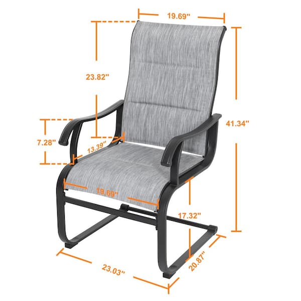 Light Gray Textilene Iron Outdoor Patio Dining Chairs (2-Pack)
