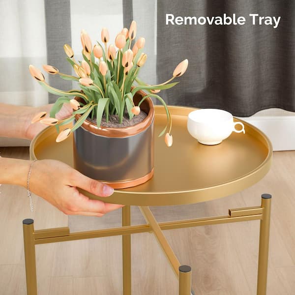 Karl home Patio Gold Color Round Metal Side Table