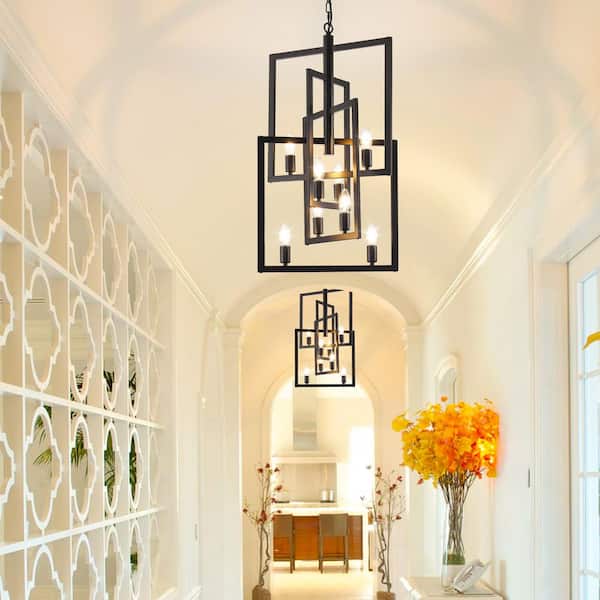 16.54 in. 8-Light Black Chandelier with Rotation Frame for Foyer, Entryway, Dining Room
