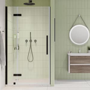Tampa 43 11/16 in. W x 72 in. H Pivot Frameless Shower Door in Oil Rubbed Bronze With Shelves