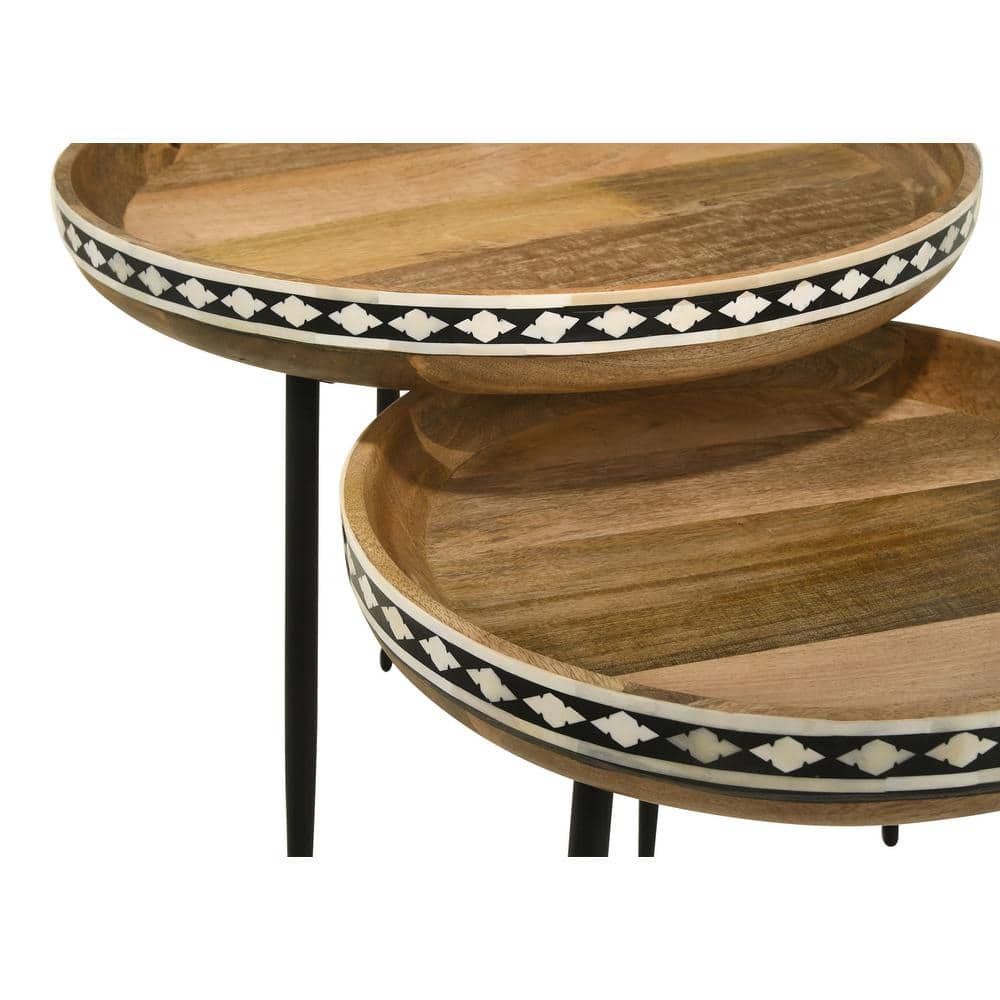 Ollie Round Brown Wood and Metal Nesting Tables