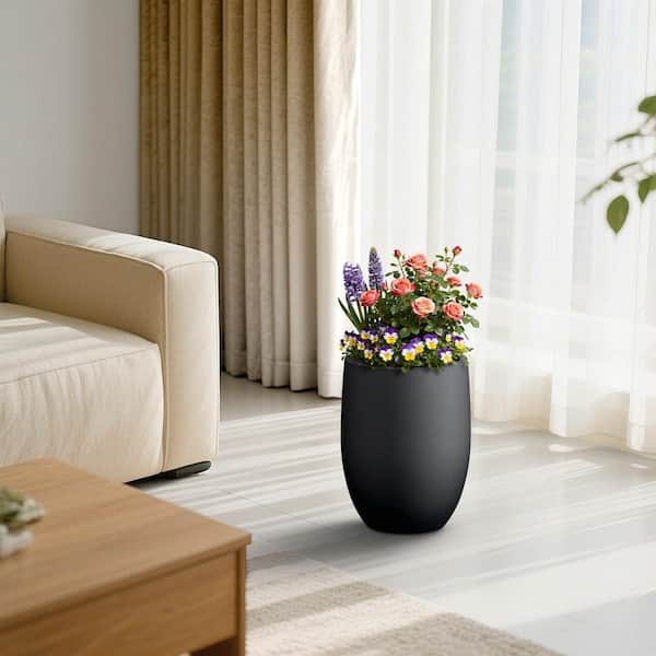 12 in. Matte Black（Upgraded Interior） Large Concrete Tall Round Planter / Pot with Drainage Holes for Indoor and Outdoor