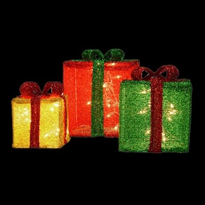 Candy Cane Lane 8/10/12 in. Red, Gold, Green Presents Outdoor LED Decor (Set of 3)