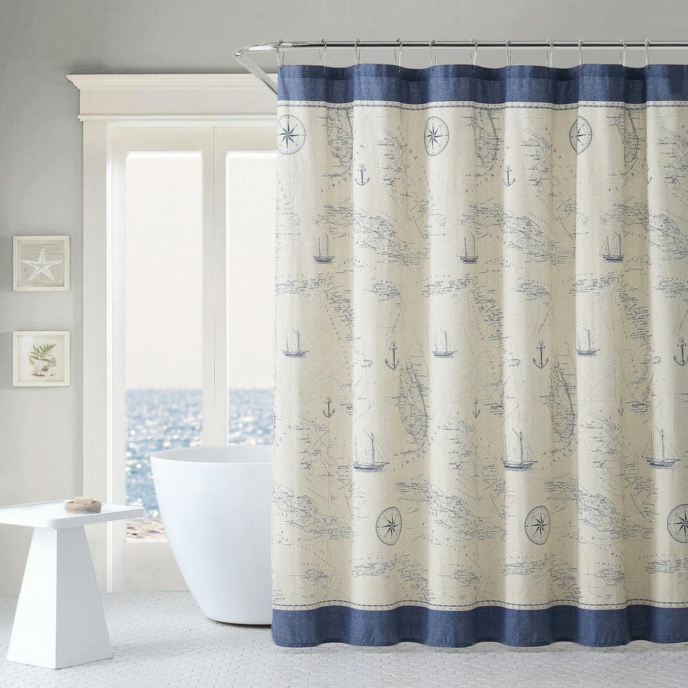 Tommy Bahama Caribbean Sea Blue Cotton 72in X Shower Curtain Ushs6a1044824 The