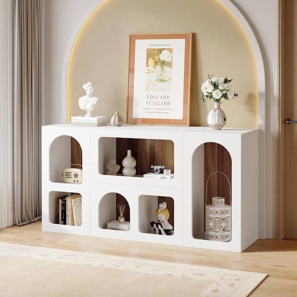 TV Stand Fits TVs up to 50 to 65 in. White Modern TV Console Table with Open Storage Shelves