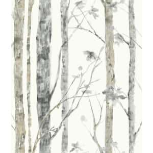 Birch Trees White And Brown Floral Vinyl Peel & Stick Wallpaper Roll (Covers 28.18 Sq. Ft.)