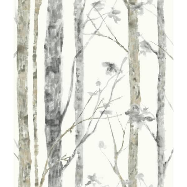 RoomMates Birch Trees White And Brown Floral Vinyl Peel & Stick Wallpaper Roll (Covers 28.18 Sq. Ft.)