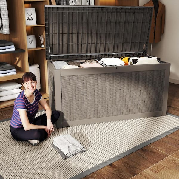 All-Weather 260 Gal. Grey Resin Deck Box Large Outdoor Storage Box