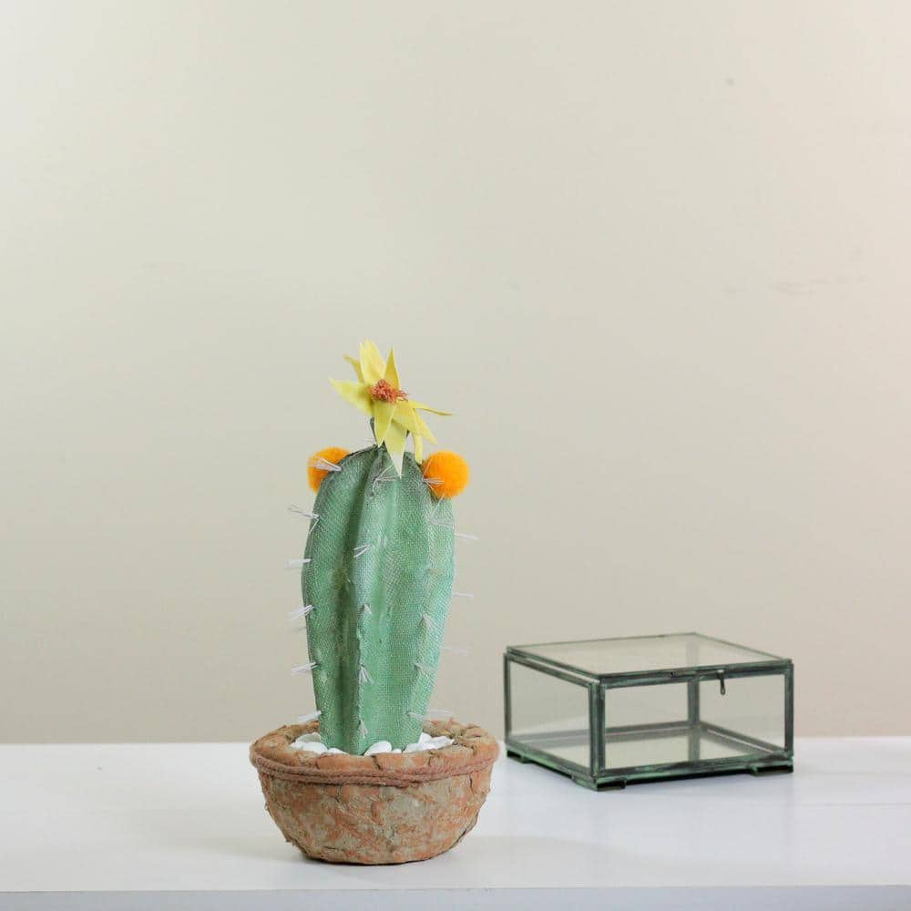 12" Blossoming Southwestern Silk Cactus in Decorative Pot