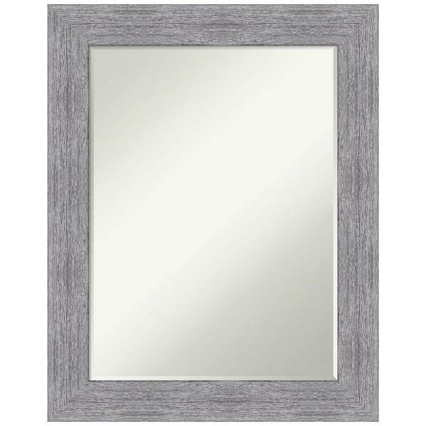 Amanti Art Bark Rustic Grey 23 in. x 29 in. Petite Bevel Farmhouse Rectangle Framed Bathroom Wall Mirror in Gray