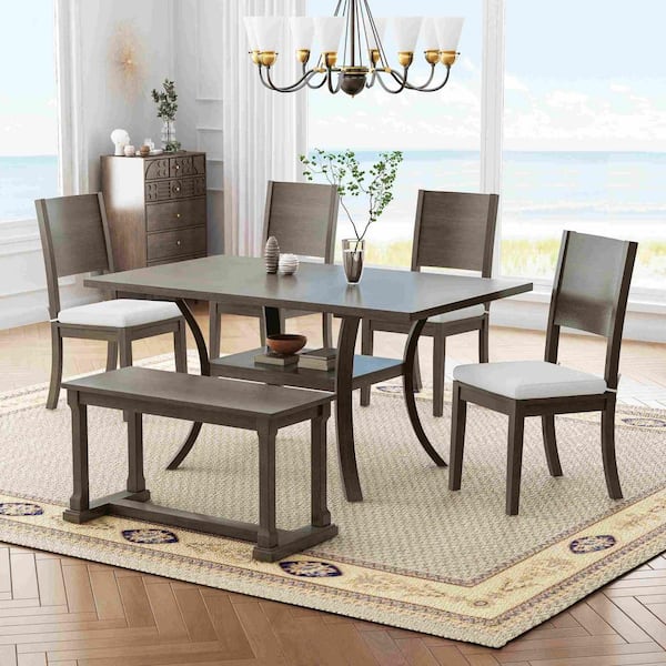 6-Piece Modern Gray/Brown Wood Top Dining Room Set Seats 5