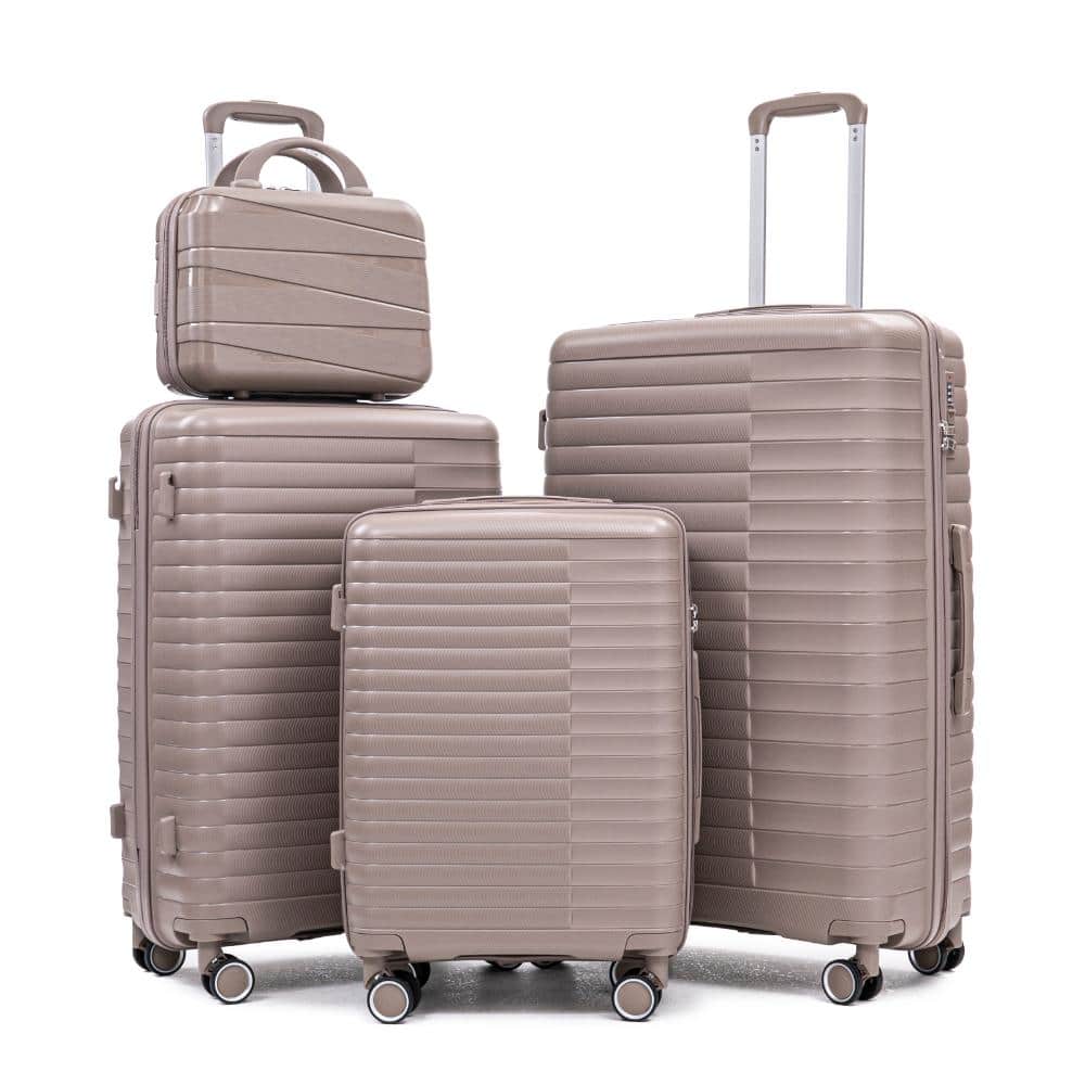 "14/20/24/28 Inch 4-Piece PP Luggage Set, Carry-On, Iron Pull Rod, Combination Lock, 14"" Cosmetic Case (Champagne)" price history on PriceWatchPro