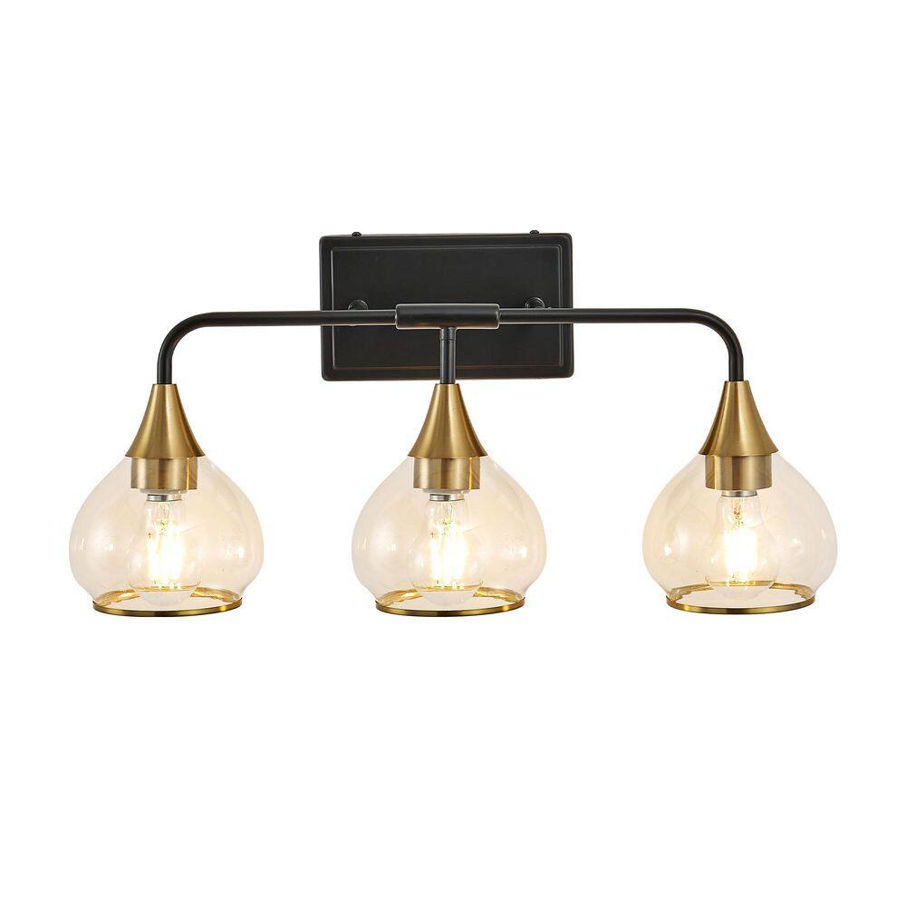 23 in. 3-Light Modern Gold Vanity Light with Clear Glass Shades Industrial Wall Mounted Lamp for Mirror price history on PriceWatchPro