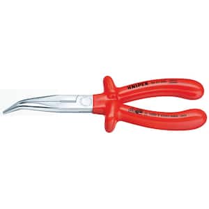 8 in. 1000-Volt Insulated Angled Long Nose Pliers with Cutter and Chrome Plating in Red