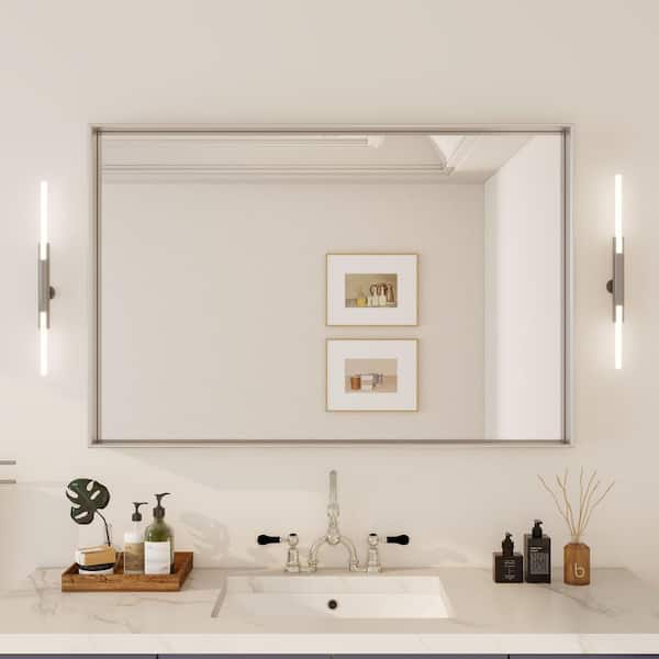 Unbranded 48 in. W x 32 in. H Rectangular Aluminum Framed Wall Bathroom Vanity Mirror in Brushed Nickel