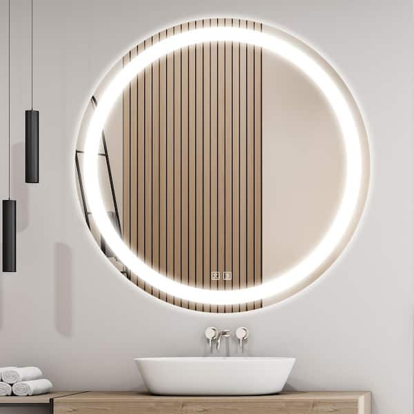 HOMLUX 32 in. W x 32 in. H Round Frameless LED Light with 3-Color and Anti-Fog Wall Mounted Bathroom Vanity Mirror