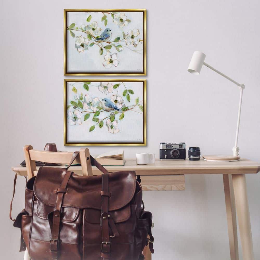 Perched Bluebirds on Branch by Sally Swatland 2 Piece Gold Floater Frame Nature Graphic Art Print 17 in. x 21 in. price history on PriceWatchPro