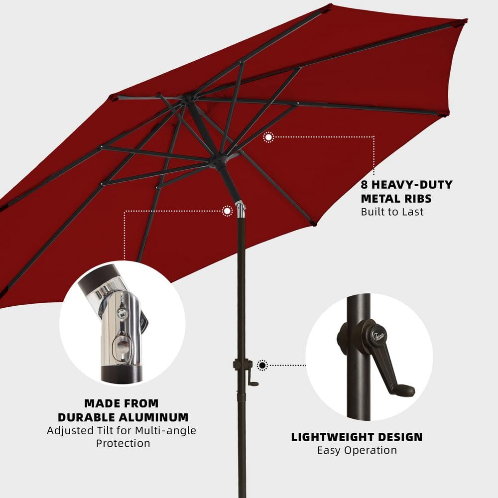 Red 9ft Steel Frame Outdoor Patio Umbrella with Crank
