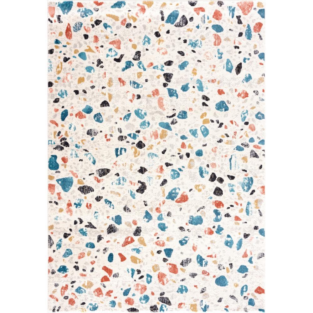 Terrazzo Mid Century Style Terracotta Teal Cream/Multi 5 ft. x 8 ft. Area R