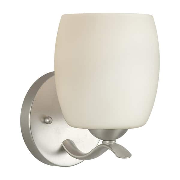 Unbranded Maria 1-Light Brushed Nickel Wall Sconce Vanity Light with Satin Opal Glass