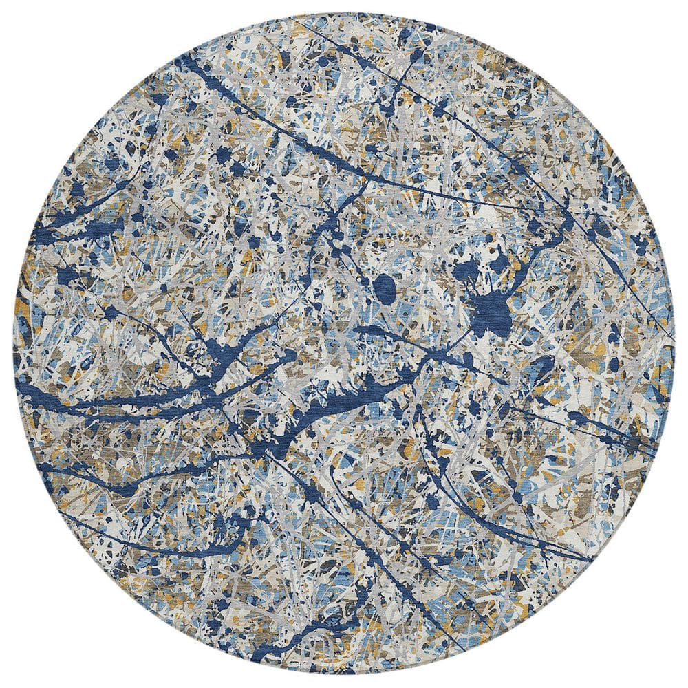 Chantille Machine Washable Indoor/Outdoor Abstract ACN2389 Navy 8 ft. x 8 ft. Round Rug price history on PriceWatchPro