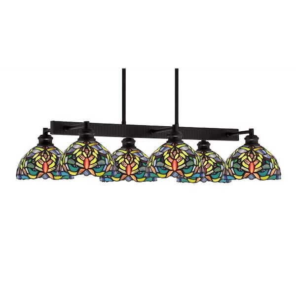 Unbranded Albany 6 Light Espresso Downlight Chandelier, Linear Chandelier for the Kitchen with Kaleidoscope Art Glass Shades