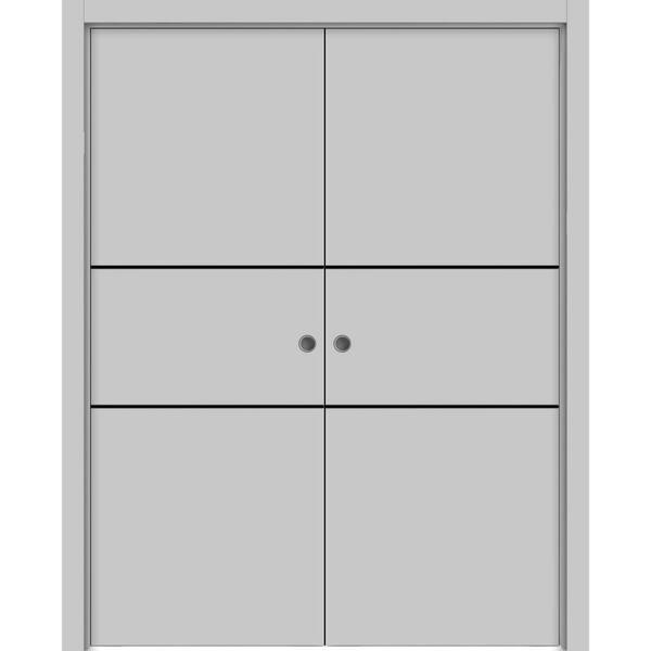 Sartodoors 60 in. x 96 in. 2 Panel Matte Grey Finished Solid Wood with Honeycomb Sliding Door with Hardware
