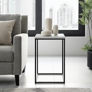 16 in. Modern Industrial Accent Side Table - Faux White Marble