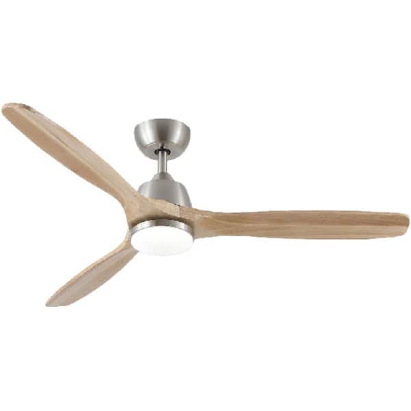 PUDO 52 in. Integrated LED Indoor Silver Brown Ceiling Fan Lighting with Remote