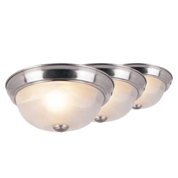 Bel Air Lighting Neilson 10 in. 1-Light Brushed Nickel Flush Mount Kitchen Ceiling Light Fixture with Marbleized Glass (3-Pack)
