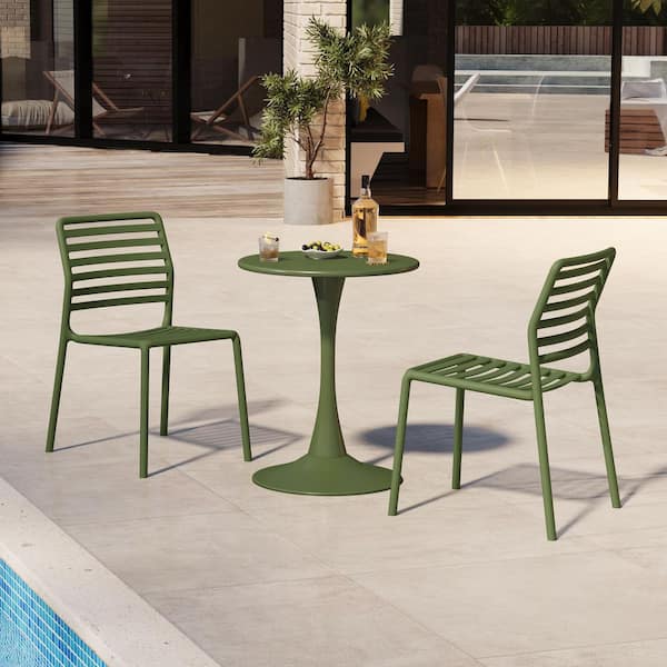 Frond and Form Outdoor All Weather Olive Green Poly Plastic Stackable Armless Patio Dining Side Chair (Set of 2)