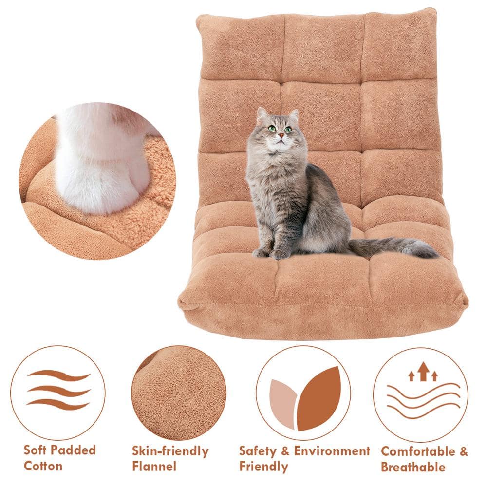 Beige Velvet 14-Position Adjustable Floor Lounge Chair