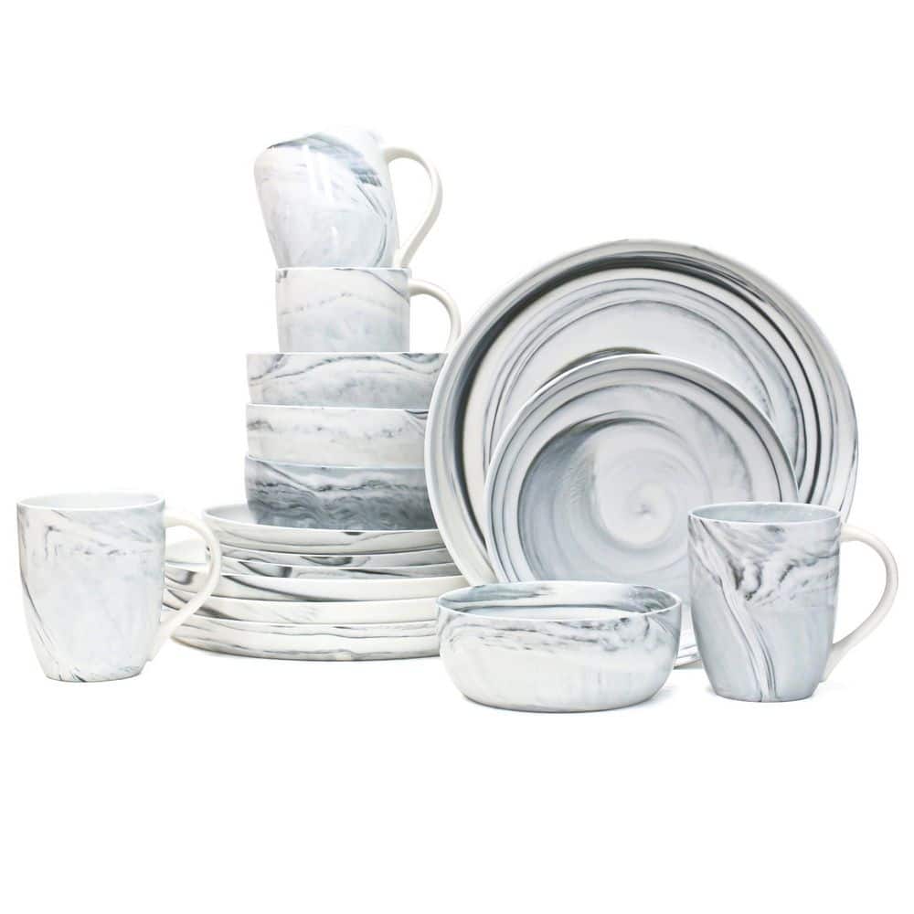 Over and Back 16Piece Marble Black Porcelain Dinnerware set (Service for 4) 937615 The Home Depot