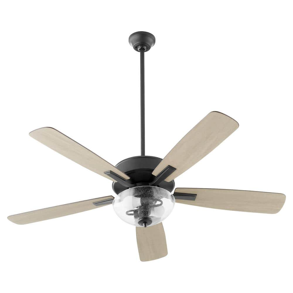 Ovation 52 in. 5 Blades 2-Light 9-Watt Medium Base Clear Seeded Glass Bowl Matte Black Ceiling Fan -  quorum, 4525-2259