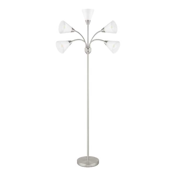 Hampton Bay 67 in. 5-Light Brushed Nickel Gooseneck Floor Lamp with White Acrylic Shades