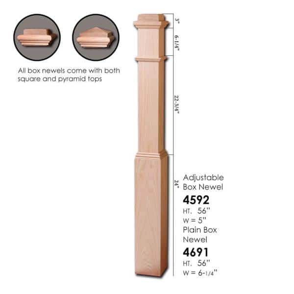 HOUSE OF FORGINGS RO-4592 56 in. x 5 in. Red Oak Adjustable Style Wood Box Newel Post - 2