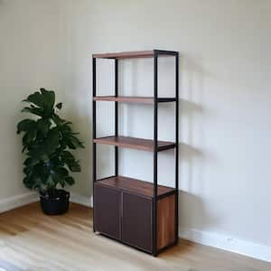 70 in. Tall Brown,  Black Metal 3 Shelf Standard Bookcase with Doors