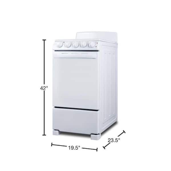  Summit Appliance WEM110W 20 Wide Electric Coil Top Range in  White with Oven Window, 220 Volts 60 Hz, Lower Storage Compartment,  Interior Light, Chrome Drip Pans, Oven Racks, Recessed Oven Door 